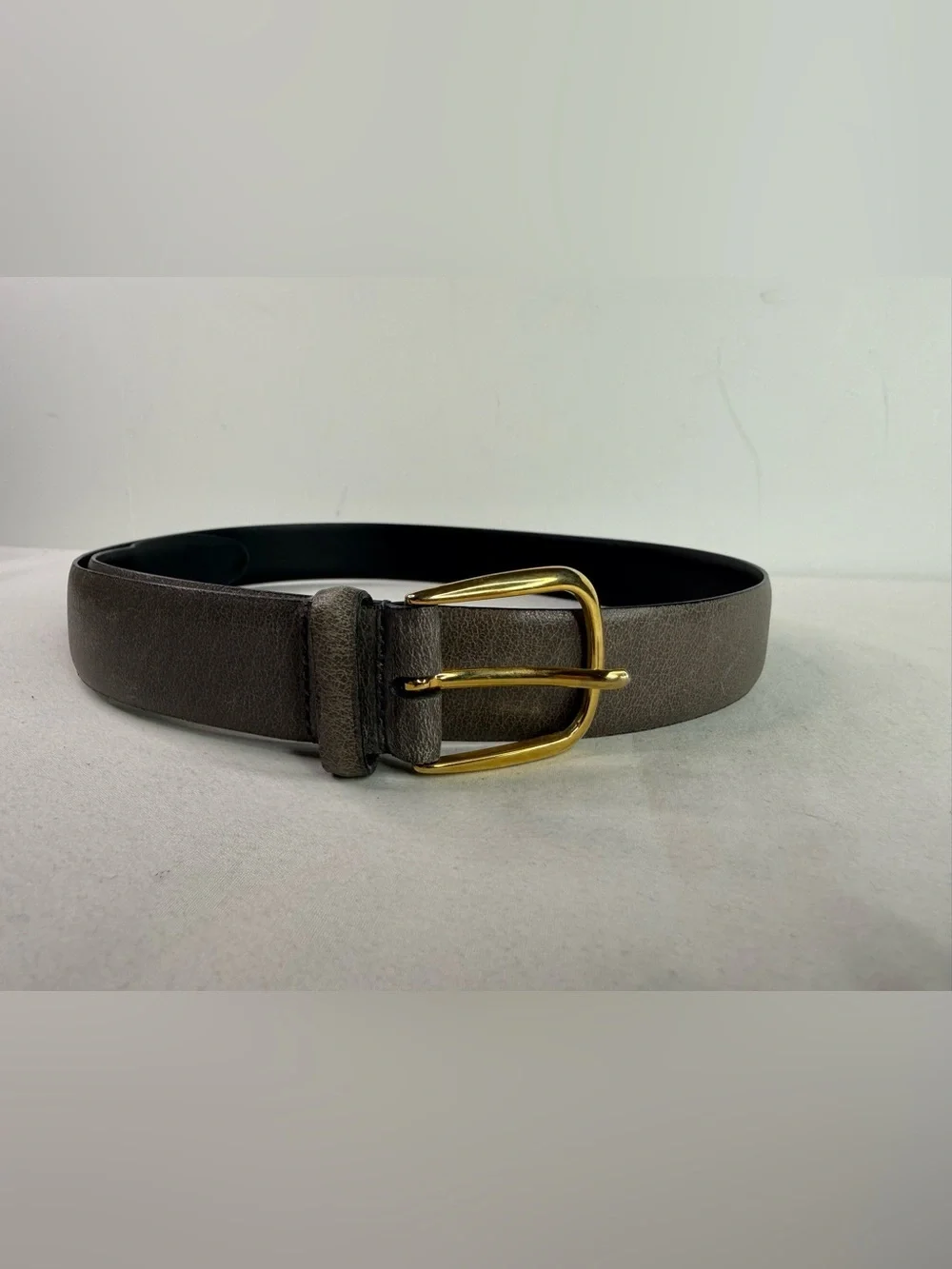 John Henry Gray Leather Dress Belt Gold Buckle Size 34